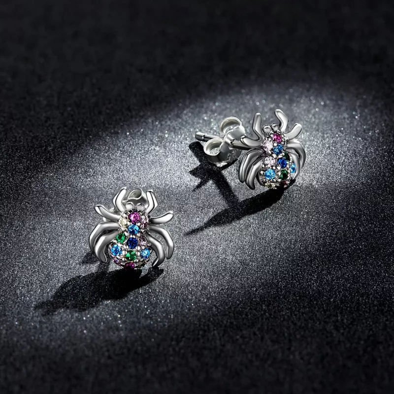 (imagen para) Pendientes de tuerca estilo Pandora con araña colorida - BSE561 - Ver 5