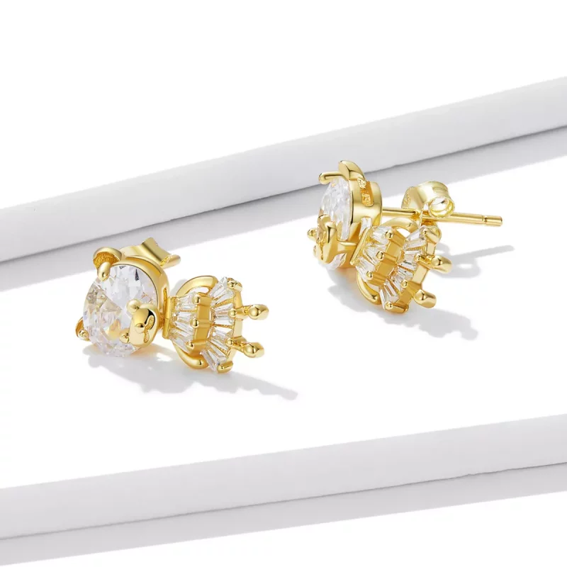 (imagen para) Pendientes de tuerca estilo Pandora con diseño de niña osito - BSE540 - Ver 3