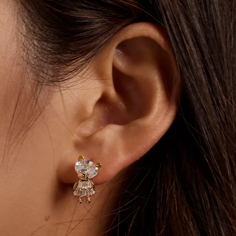 (imagen para) Pendientes de tuerca estilo Pandora con diseño de niña osito - BSE540 - Ver 7
