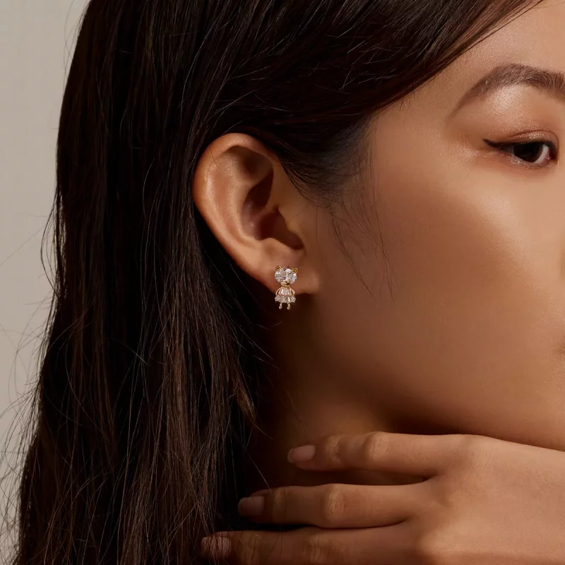 (imagen para) Pendientes de tuerca estilo Pandora con diseño de niña osito - BSE540 - Ver 8