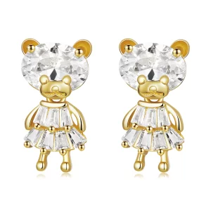 (imagen para) Pendientes de tuerca estilo Pandora con diseño de niña osito - BSE540