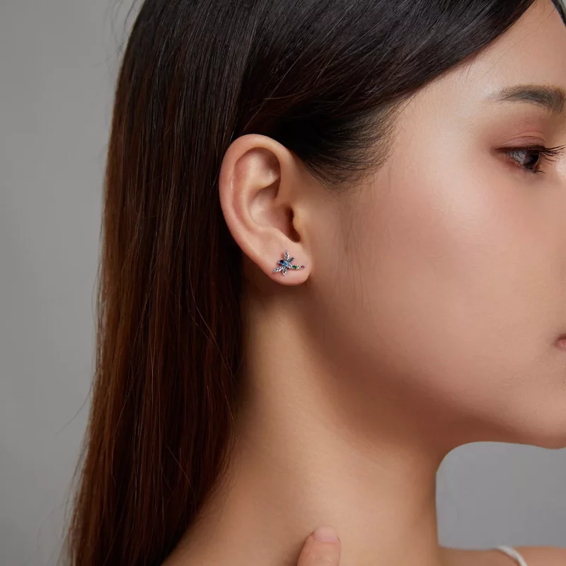 (imagen para) Pendientes de tuerca estilo Pandora con libélula colorida - BSE515 - Ver 9