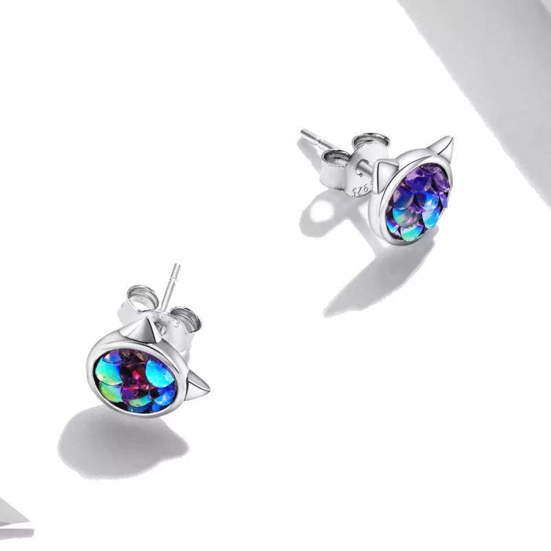 (imagen para) Pendientes estilo Pandora con cabeza de gato y escamas de pez - SCE1301 - Ver 2