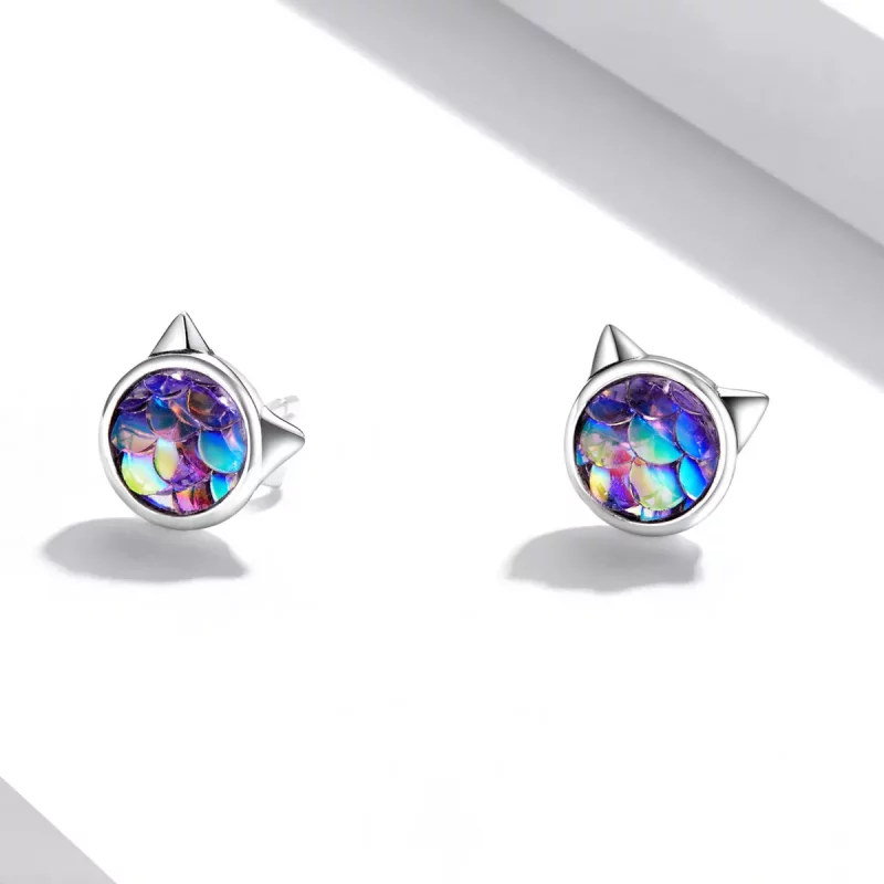 (imagen para) Pendientes estilo Pandora con cabeza de gato y escamas de pez - SCE1301 - Ver 3