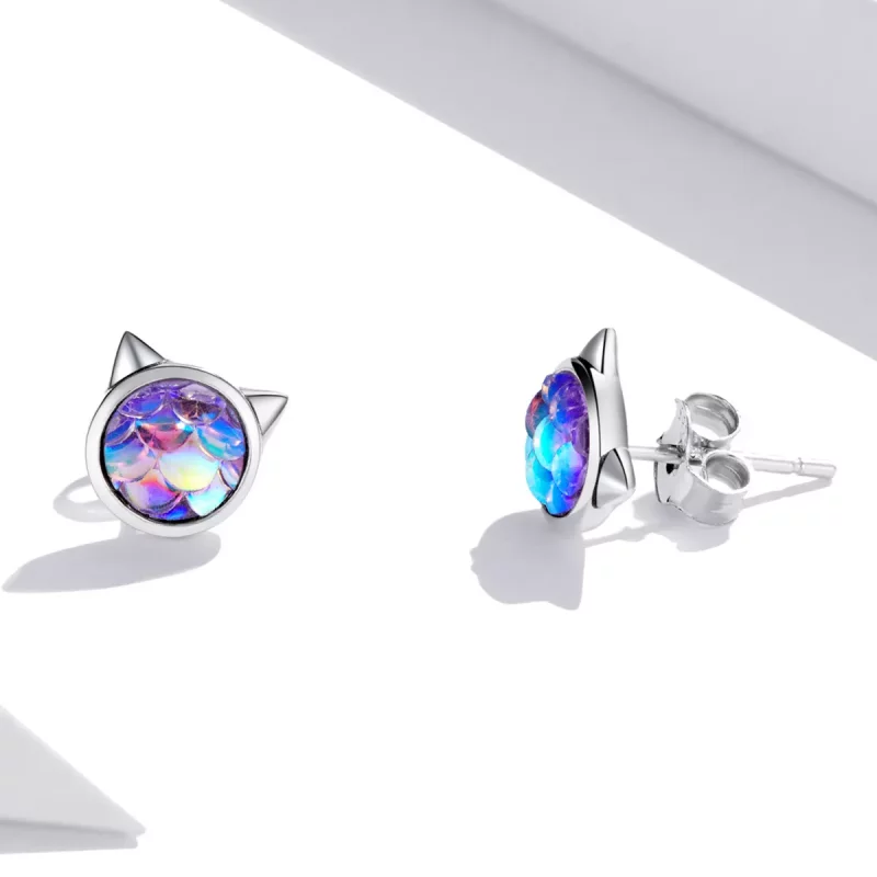 (imagen para) Pendientes estilo Pandora con cabeza de gato y escamas de pez - SCE1301 - Ver 4