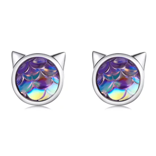 (imagen para) Pendientes estilo Pandora con cabeza de gato y escamas de pez - SCE1301