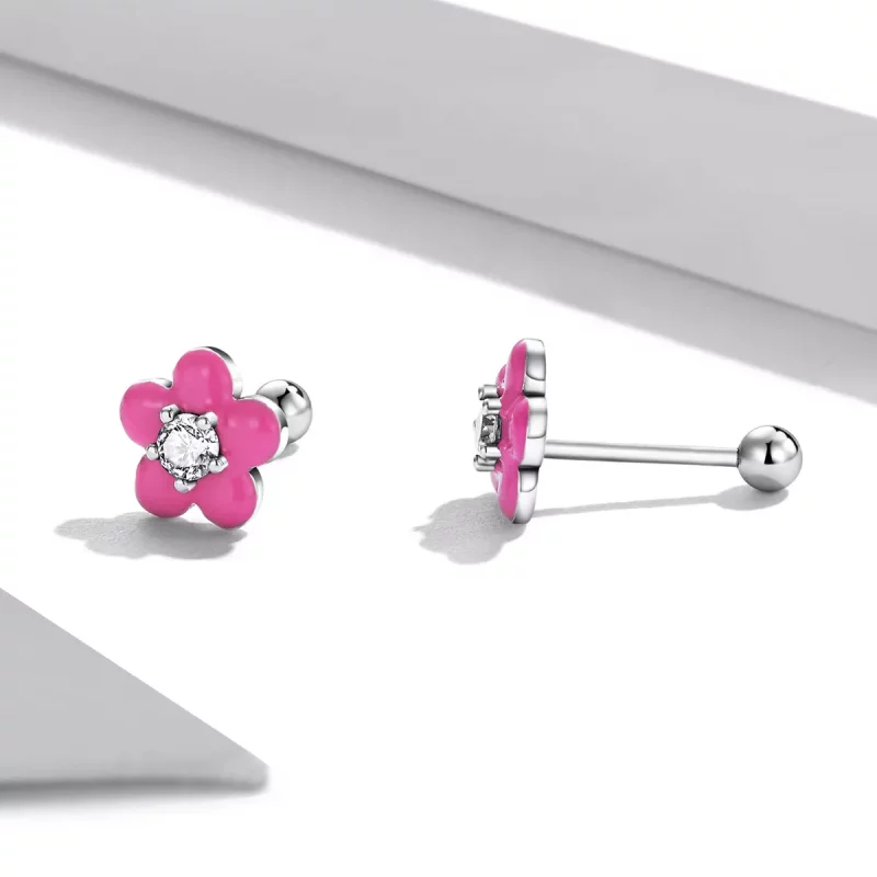 (imagen para) Pendientes tipo Pandora con flores fluorescentes rosas - SCE1353 - Ver 2