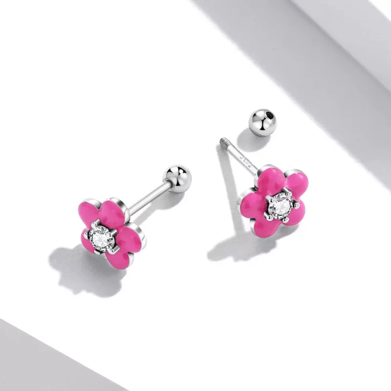(imagen para) Pendientes tipo Pandora con flores fluorescentes rosas - SCE1353 - Ver 3