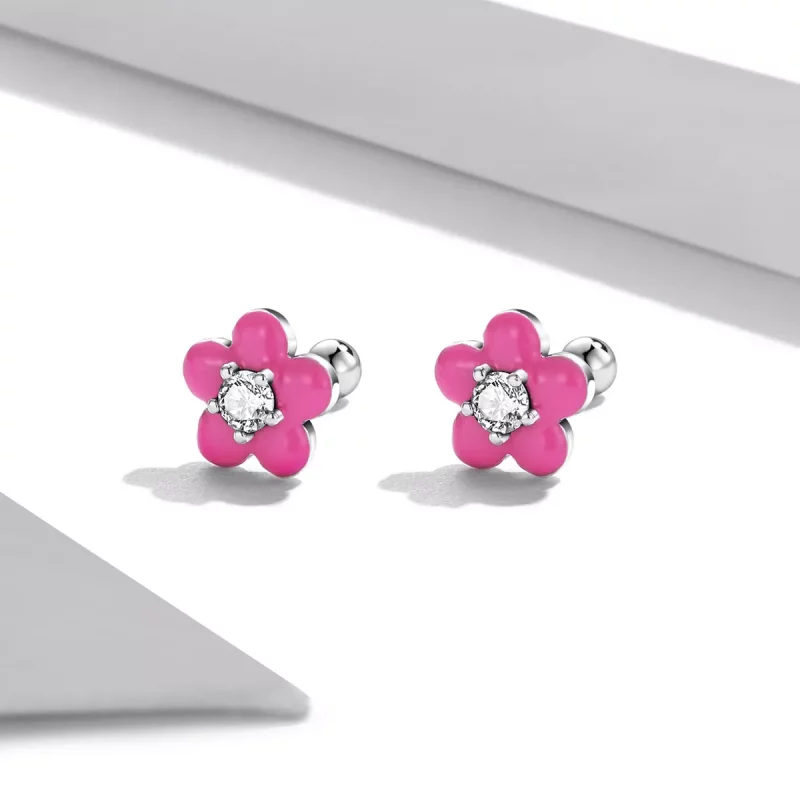 (imagen para) Pendientes tipo Pandora con flores fluorescentes rosas - SCE1353 - Ver 4