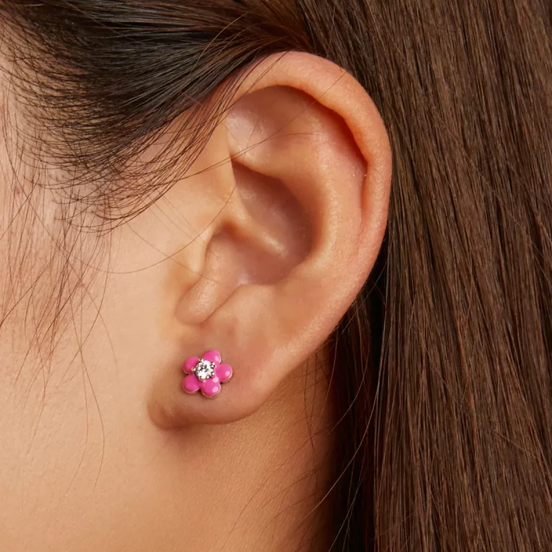 (imagen para) Pendientes tipo Pandora con flores fluorescentes rosas - SCE1353 - Ver 6