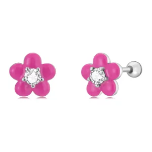 Pendientes tipo Pandora con flores fluorescentes rosas - SCE1353 (imagen para) Pendientes tipo Pandora con flores fluorescentes rosas - SCE1353