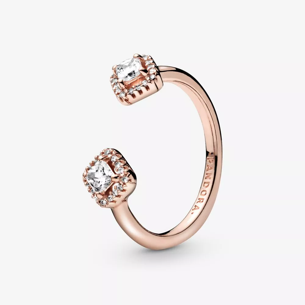 anillo abierto cuadrado con brillos en oro rosa pandora rose 188506c01