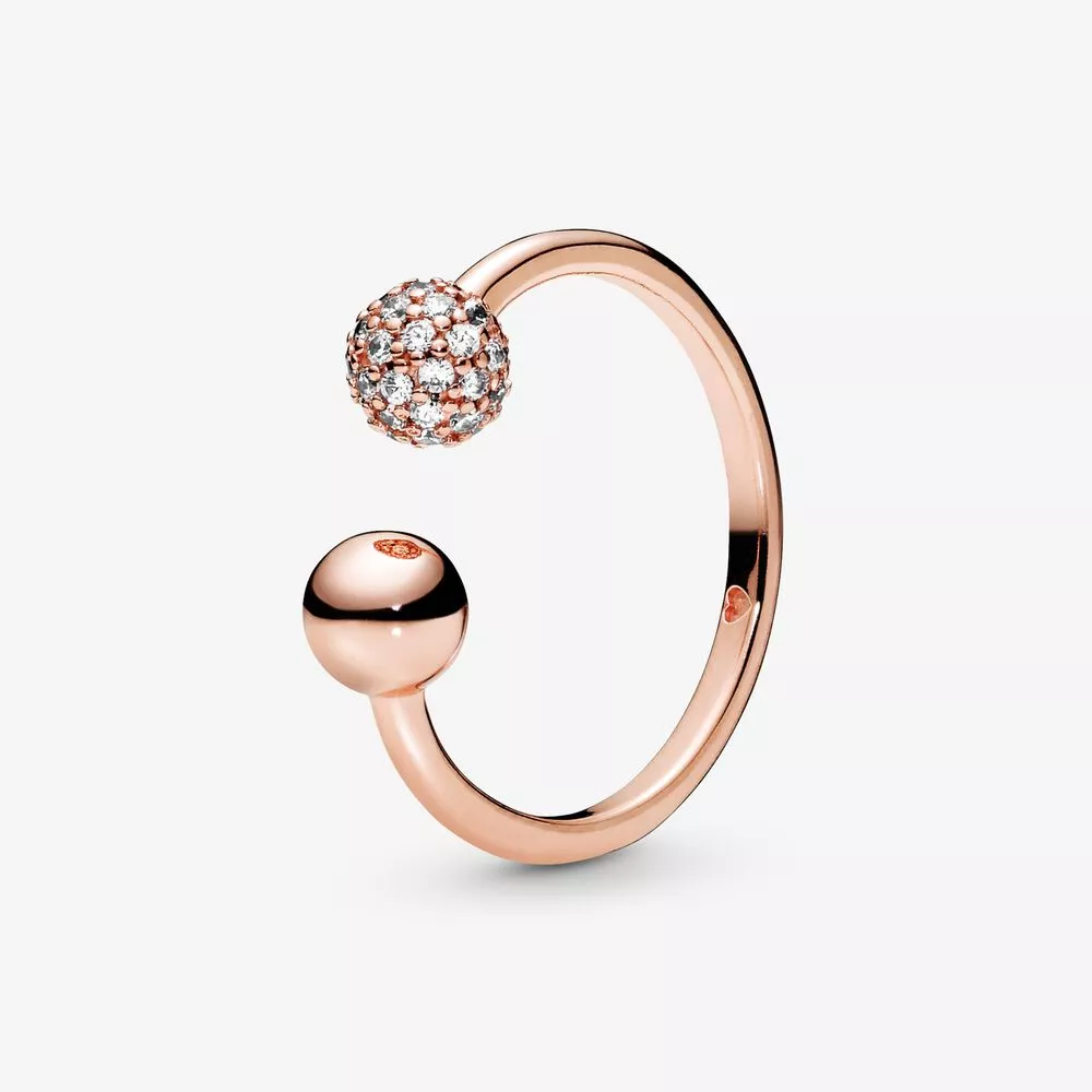 anillo abierto de cuentas pulidas y pavé pandora 188316cz