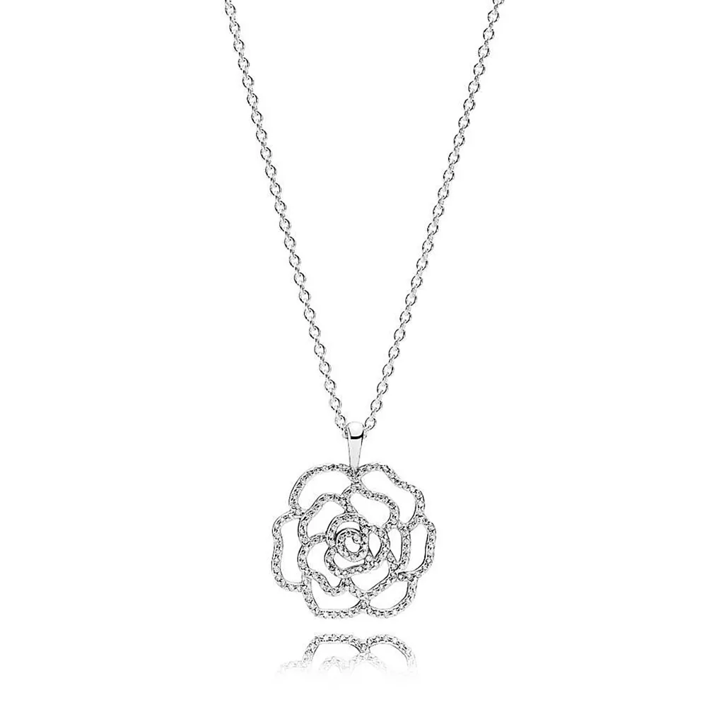 collar colgante pandora shimmering rose circonita transparente