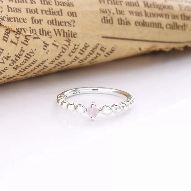 (imagen para) Anillo con cuentas en tono rosa pétalo de PANDORA - 198867C09 - Ver 2