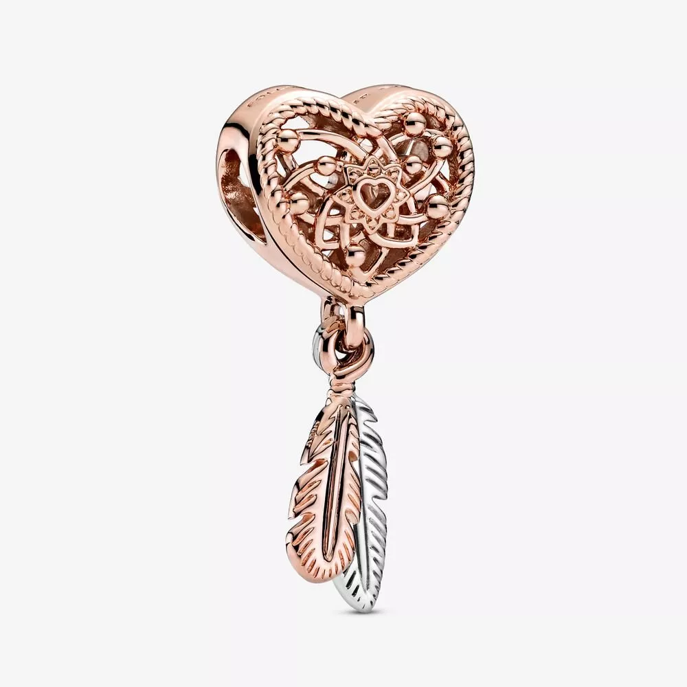 charm pandora de corazón calado y dos plumas atrapasueños 789068c00