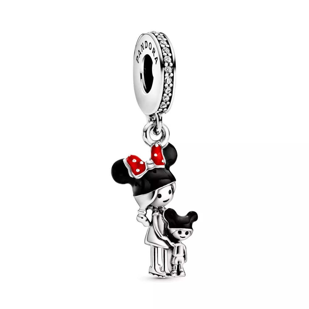 colgante pandora disney de plata de ley con circonita cúbica transparente y esmalte negro y rojo 798805c01
