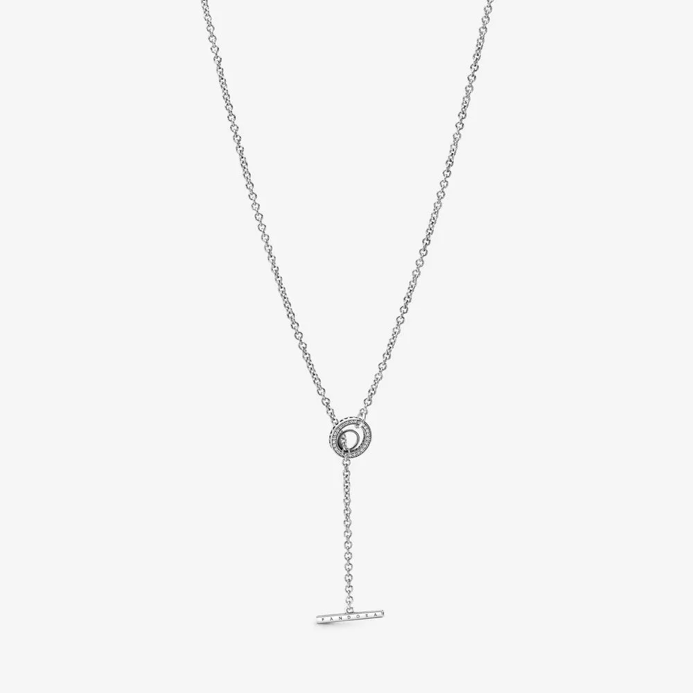 collar de corazón con barra en forma de logotipo circular pavé de pandora 399050c01 80