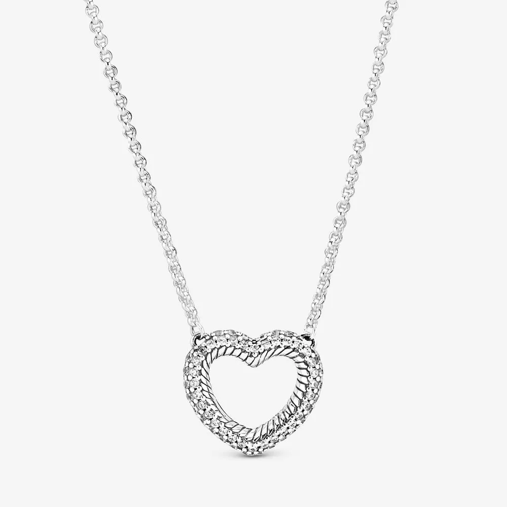 collar pandora pavé snake chain pattern open heart collier 399110c01