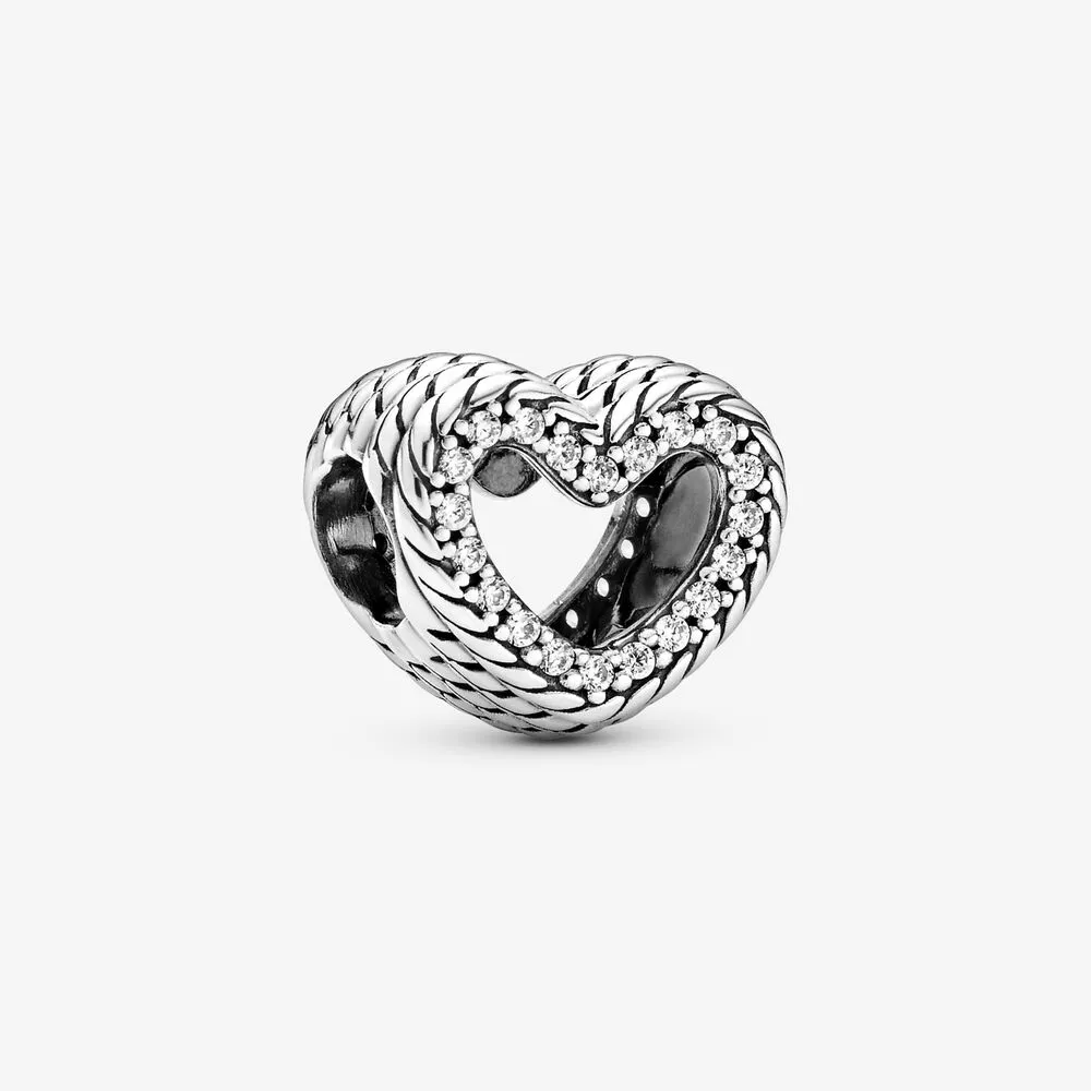 pandora abalorio de corazón abierto con diseño de cadena de serpiente 799100c01