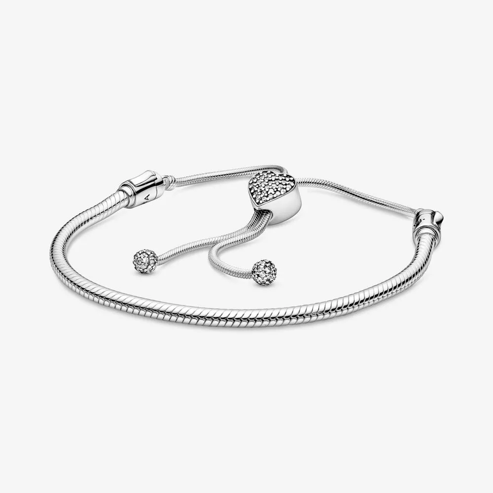 pandora moments pavé pulsera deslizante con cadena de serpiente y cierre de corazón 598699c01