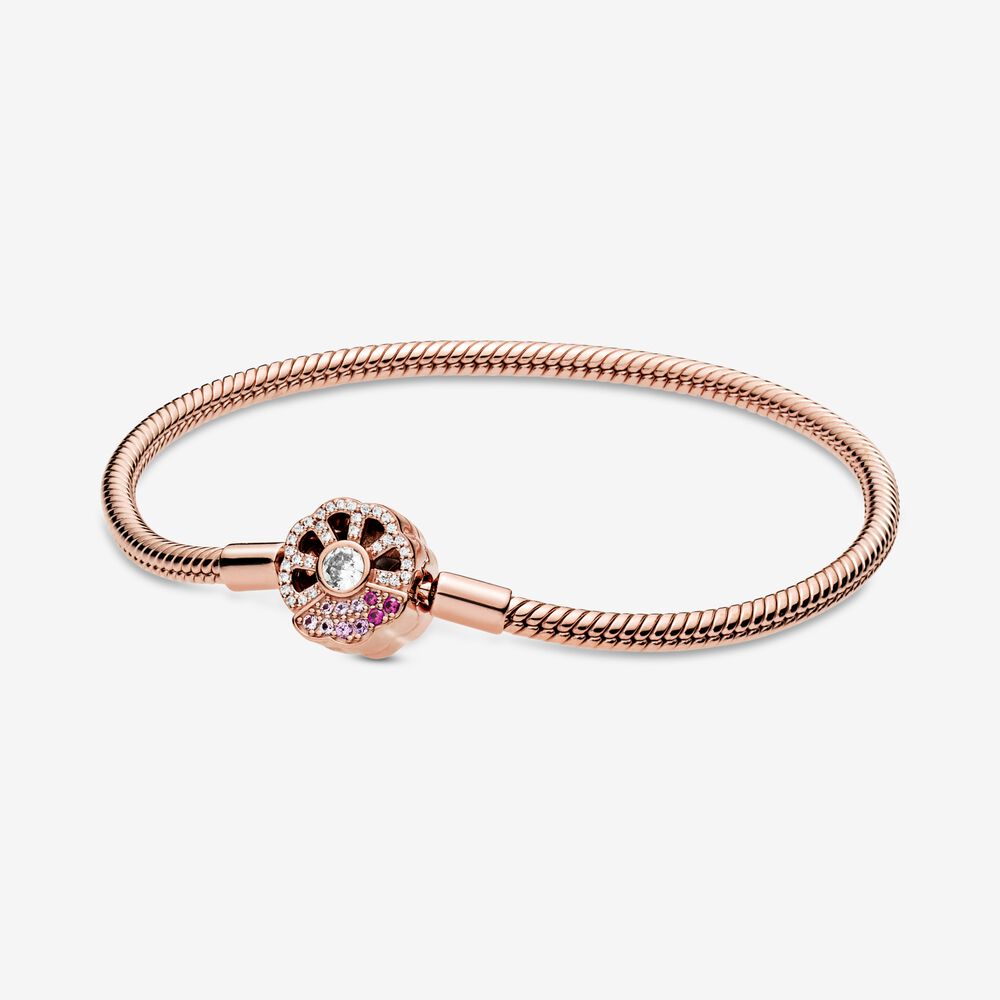 pandora moments pulsera de cadena de serpiente con cierre de abanico rosa 588145c01