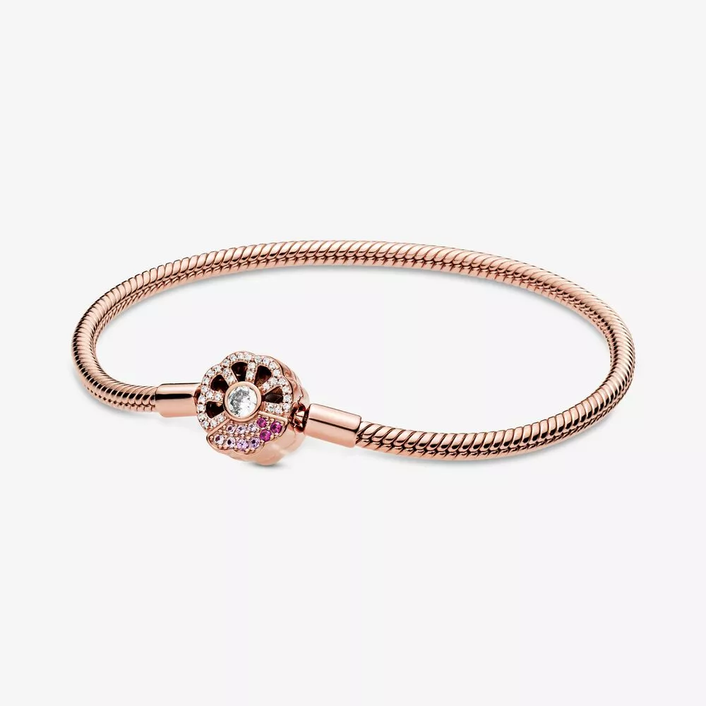 pandora moments pulsera de cadena de serpiente con cierre de abanico rosa 588145c01