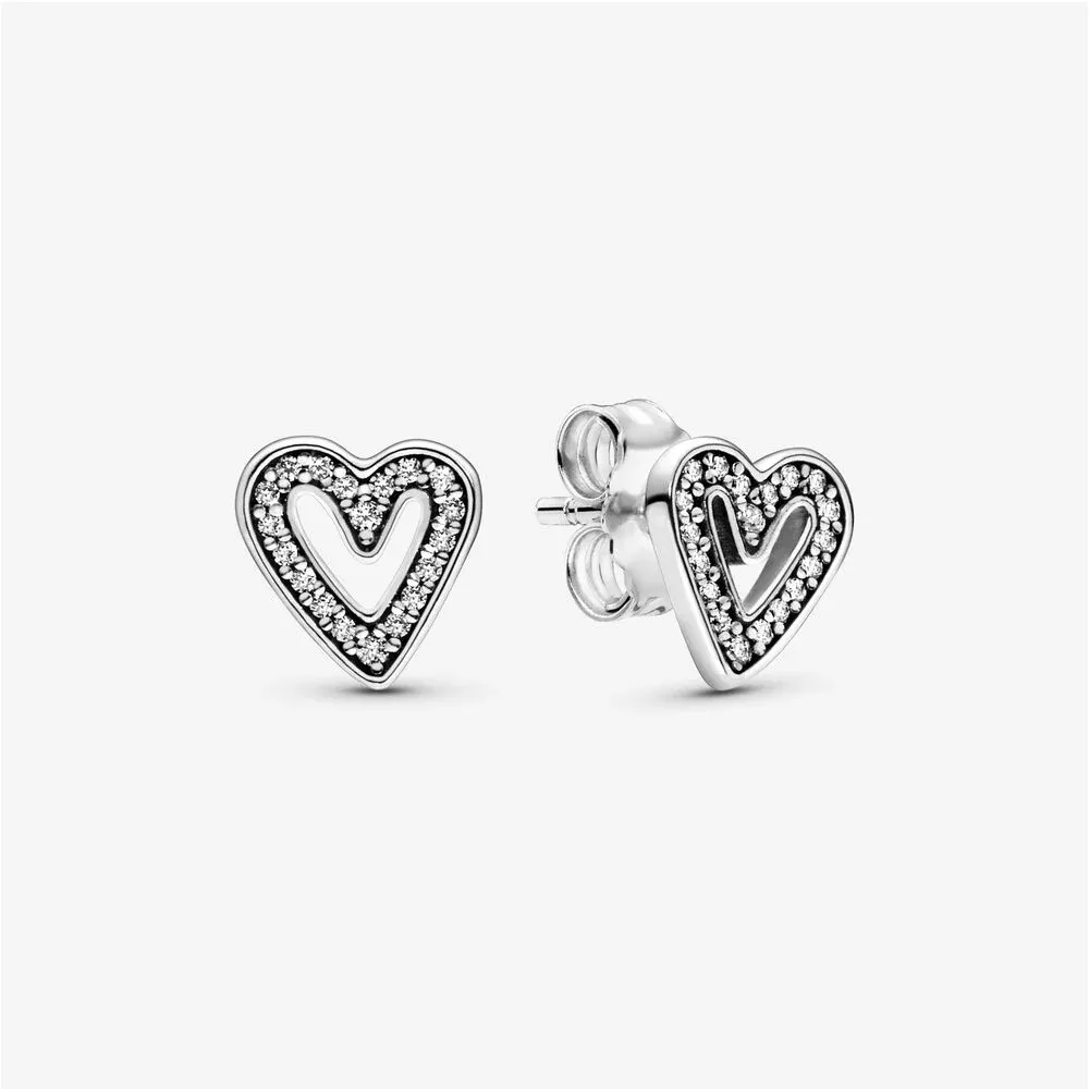 pendientes de botón pandora sparkling freehand heart 298685c01