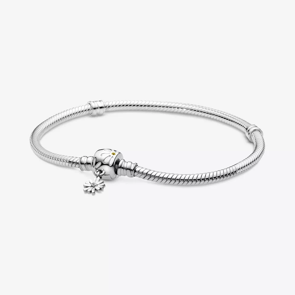 pulsera de cadena de serpiente con broche de flor margarita pandora moments 598776c01