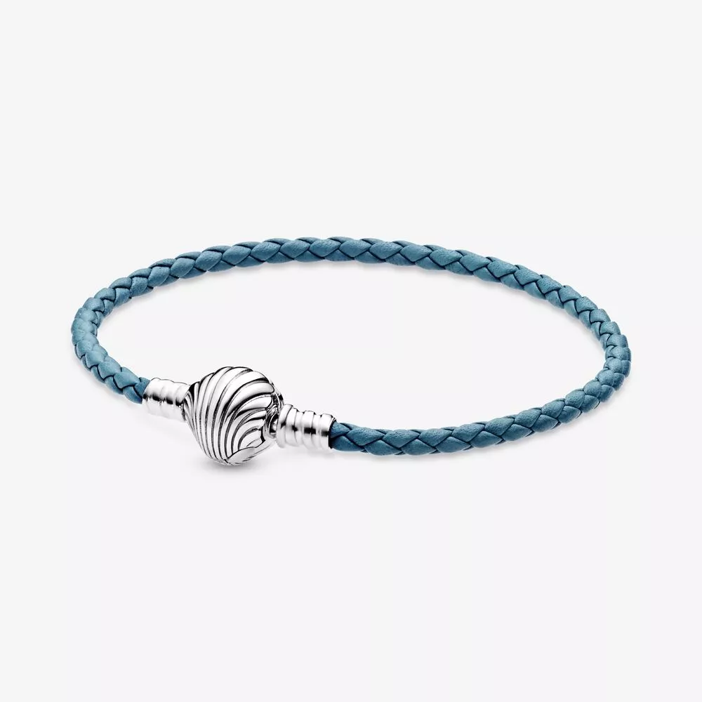 pulsera de cuero trenzado turquesa con cierre de concha pandora moments 598951c01 s2