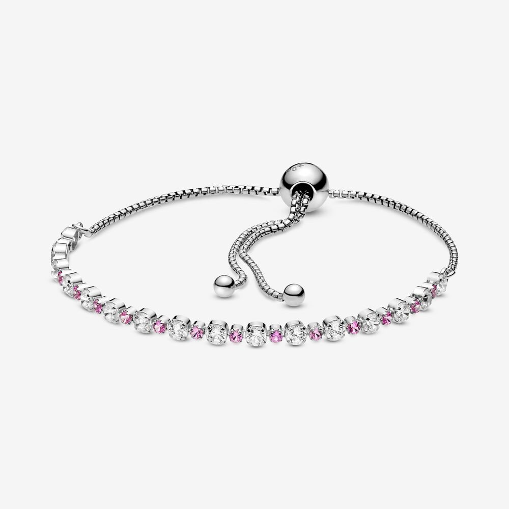 pulsera deslizante pandora en rosa y transparente con destellos 598517c02