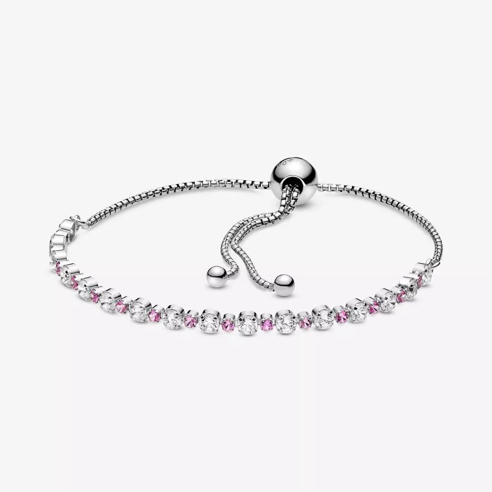 pulsera deslizante pandora en rosa y transparente con destellos 598517c02