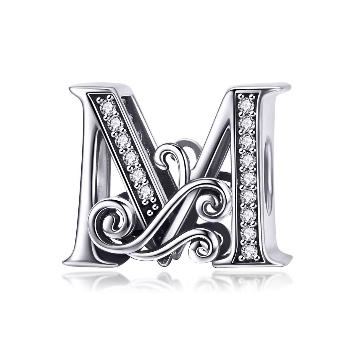 charm con letra m de flores brillantes estilo pandora con pavé bsc030 m