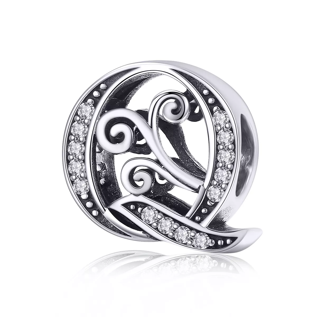 charm con letra q brillante de estilo pandora con pavé de flores bsc030 q