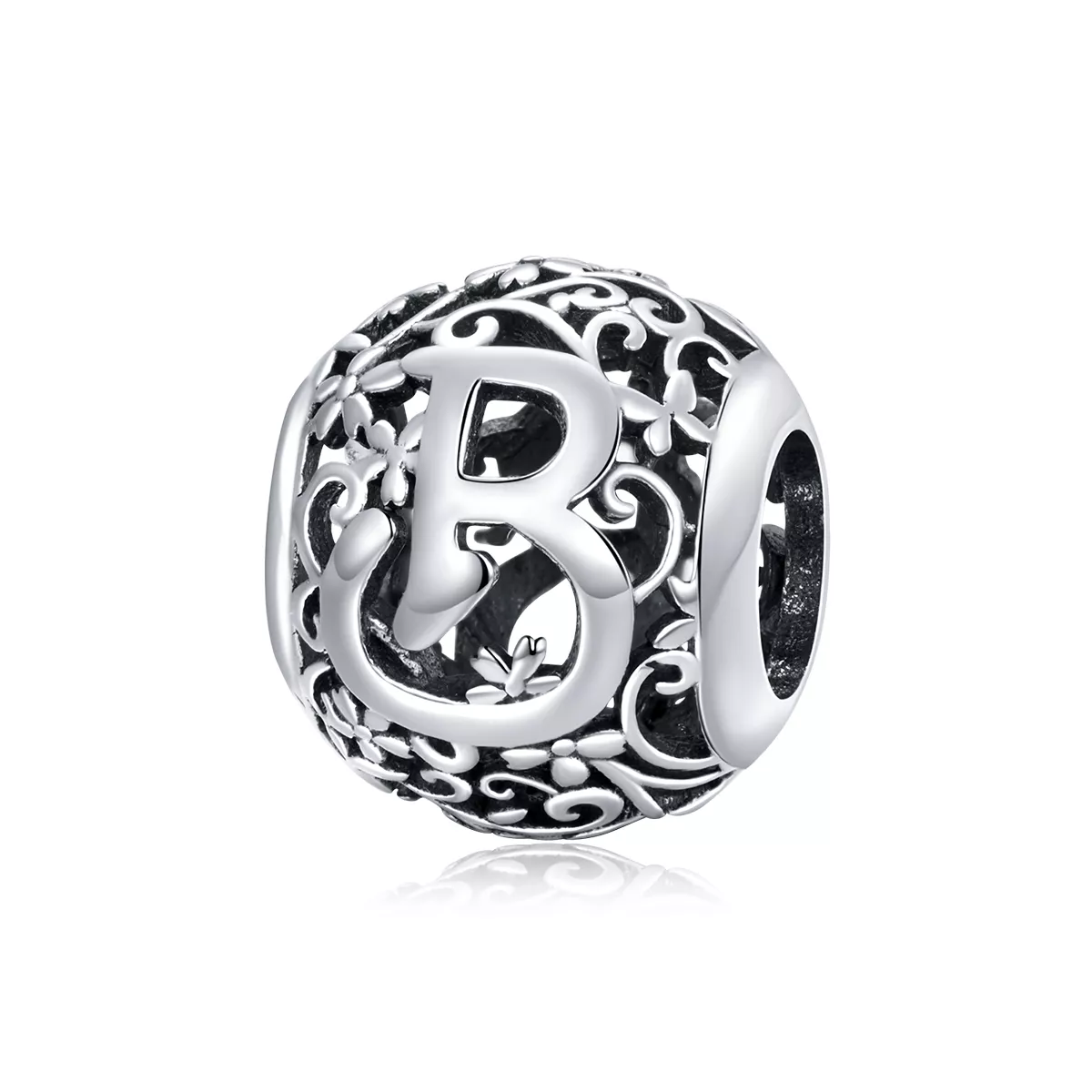 charm de letra b con diseño floral tipo pandora scc1444 b
