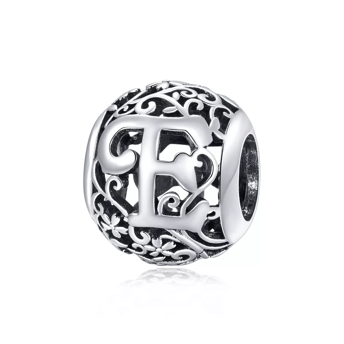charm de letra e con flores de estilo pandora scc1444 e