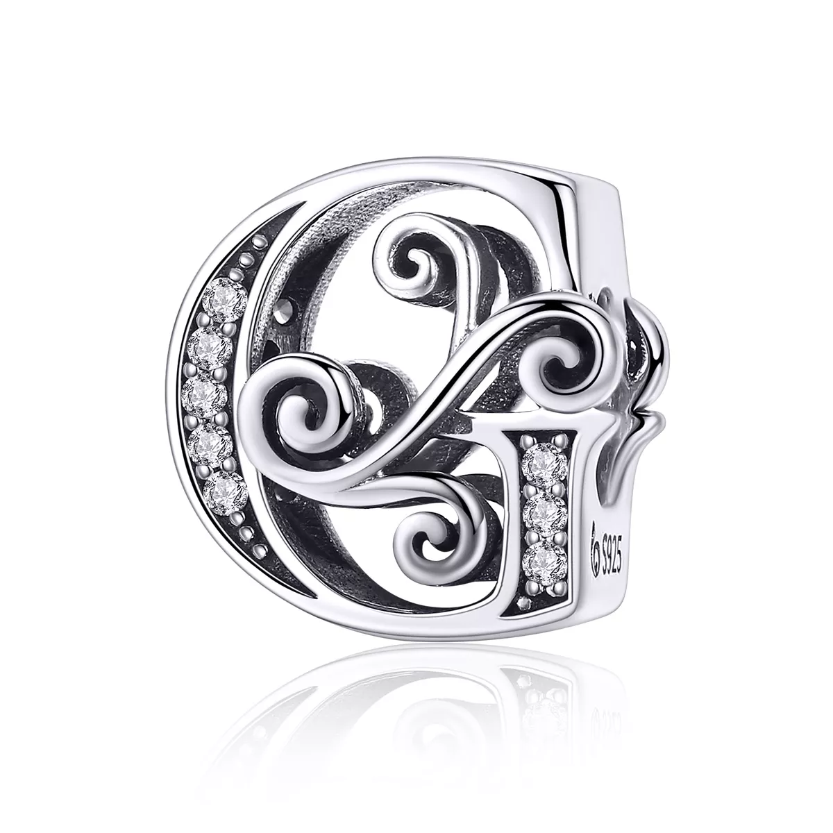 charm de letra g con brillantes estilo pandora con diseño de flor pavé brillante bsc030 g