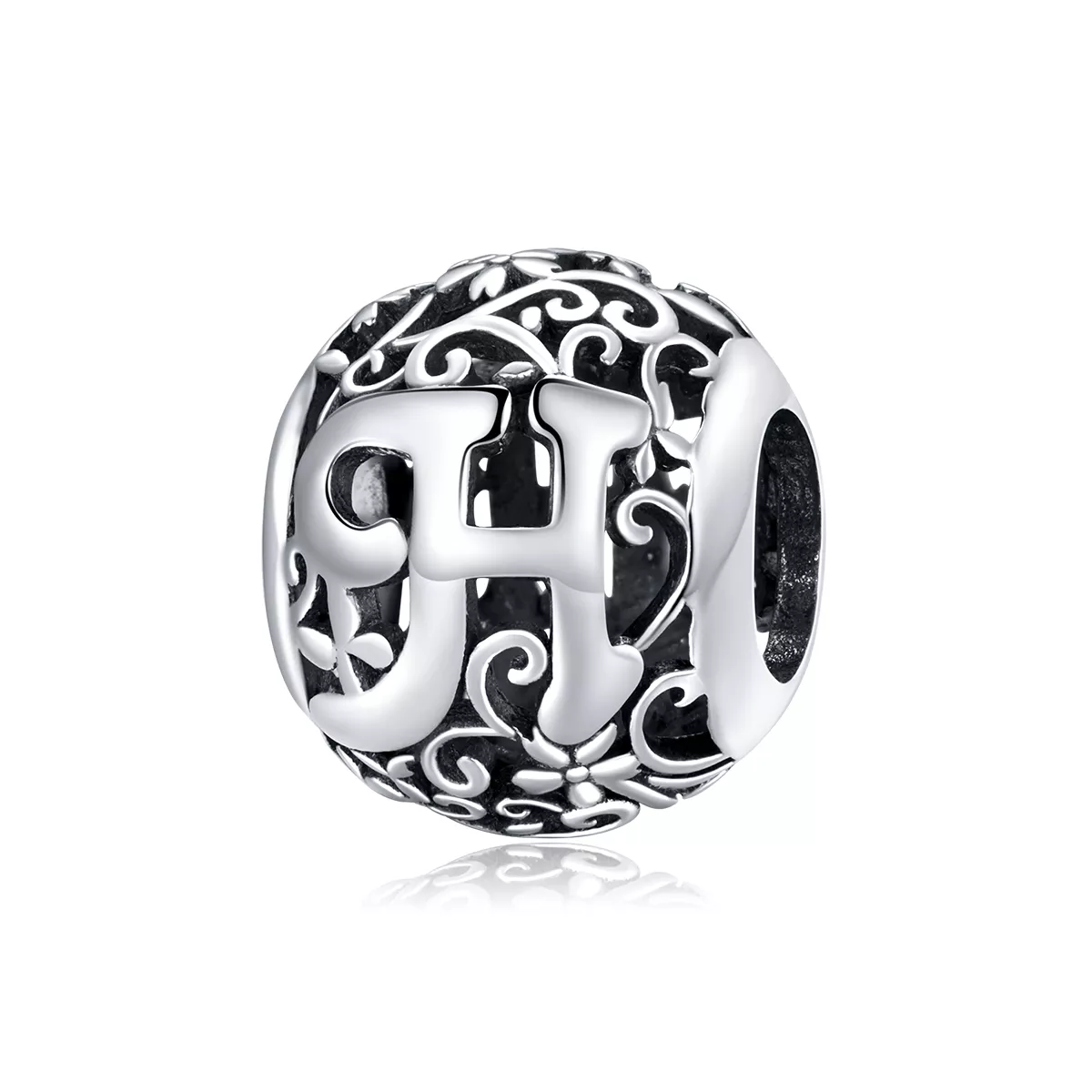 charm de letra h con diseño pandora de flor calada scc1444 h