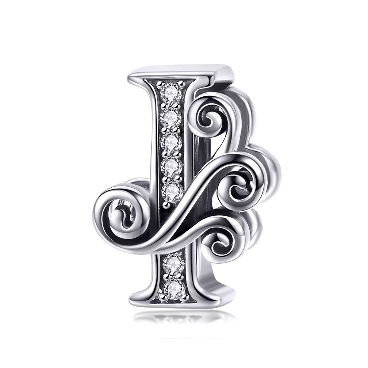 charm de letra i con brillantes estilo pandora con pavé de flores bsc030 i