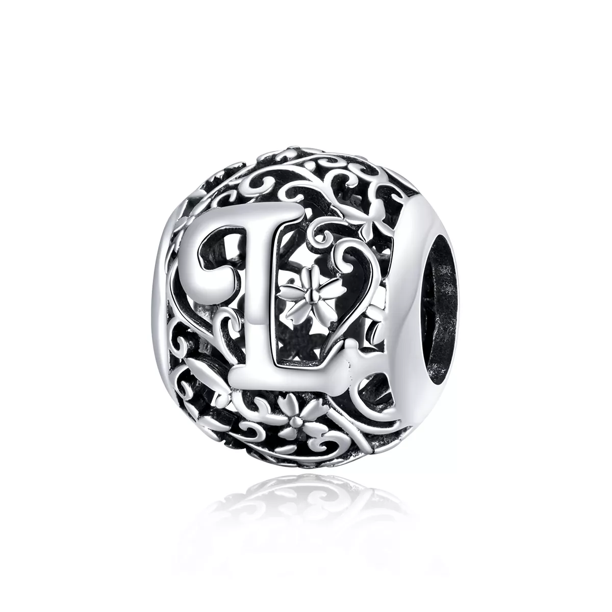 charm de letra l con diseño de flor calada estilo pandora scc1444 l