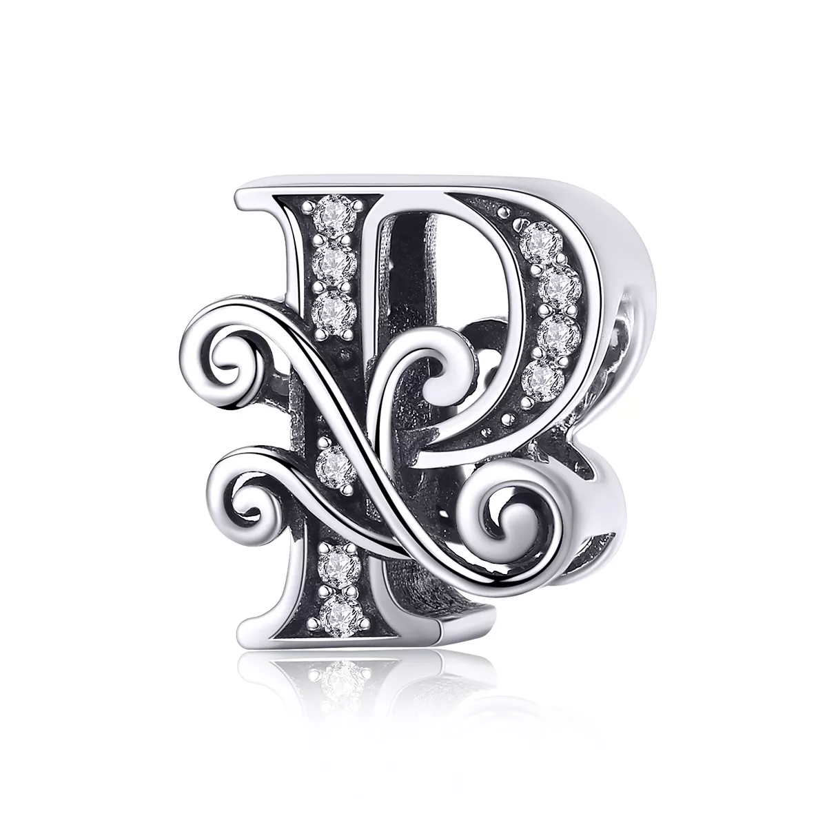 charm de letra p con pavé brillante y diseño de flor al estilo pandora bsc030 p