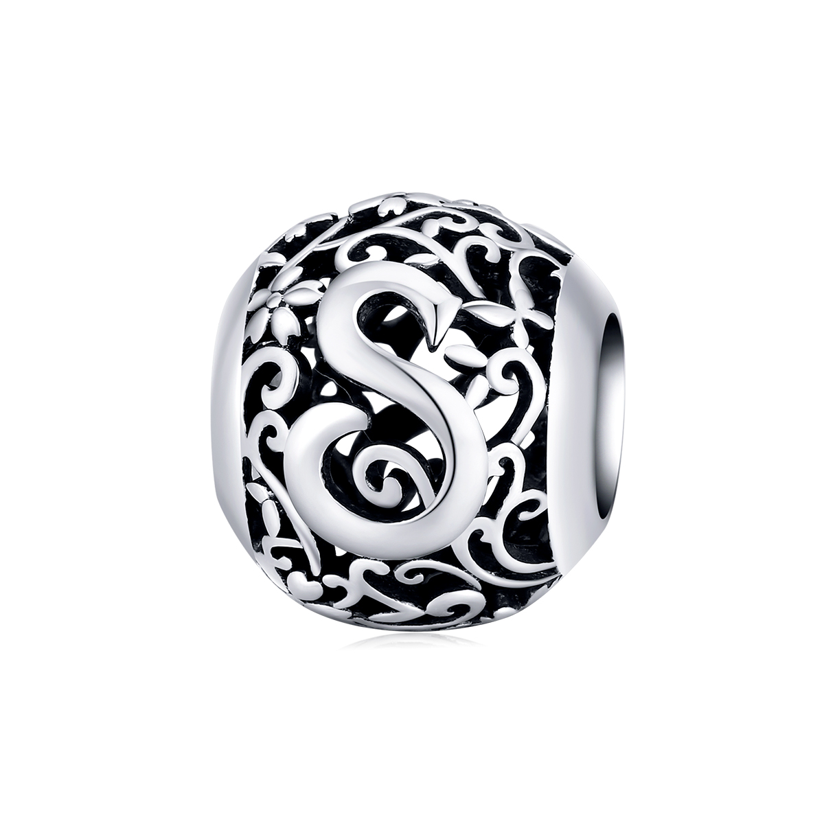 charm de letra s con diseño de flores calado estilo pandora scc1444 s