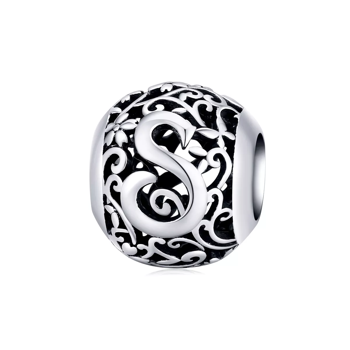 charm de letra s con diseño de flores calado estilo pandora scc1444 s