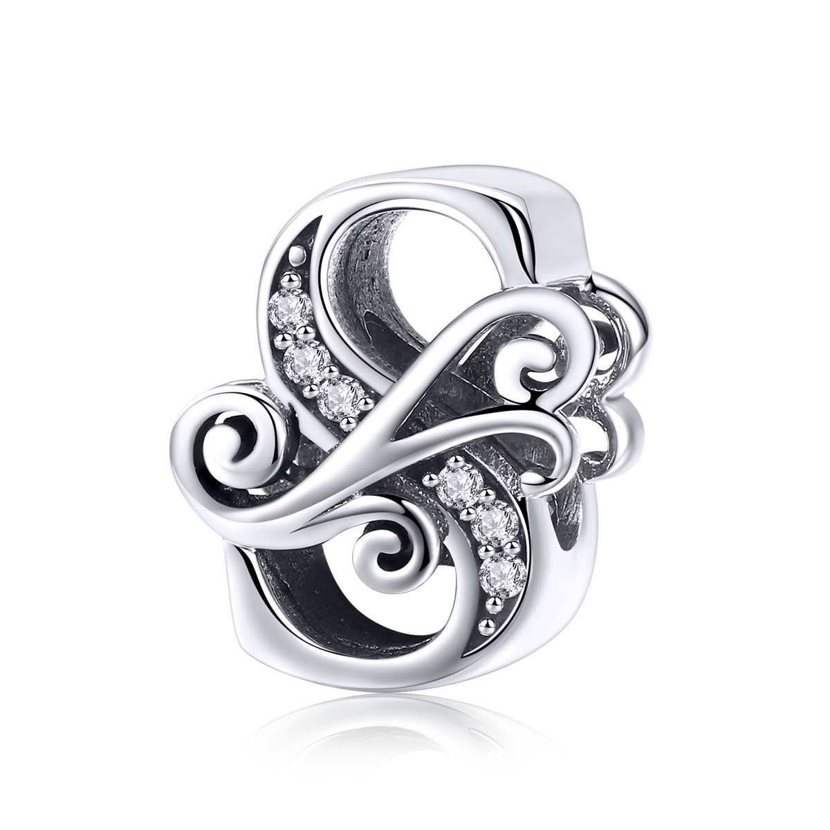 charm de letra s con flores de pavé brillante estilo pandora bsc030 s