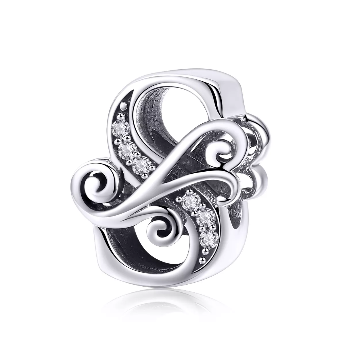 charm de letra s con flores de pavé brillante estilo pandora bsc030 s