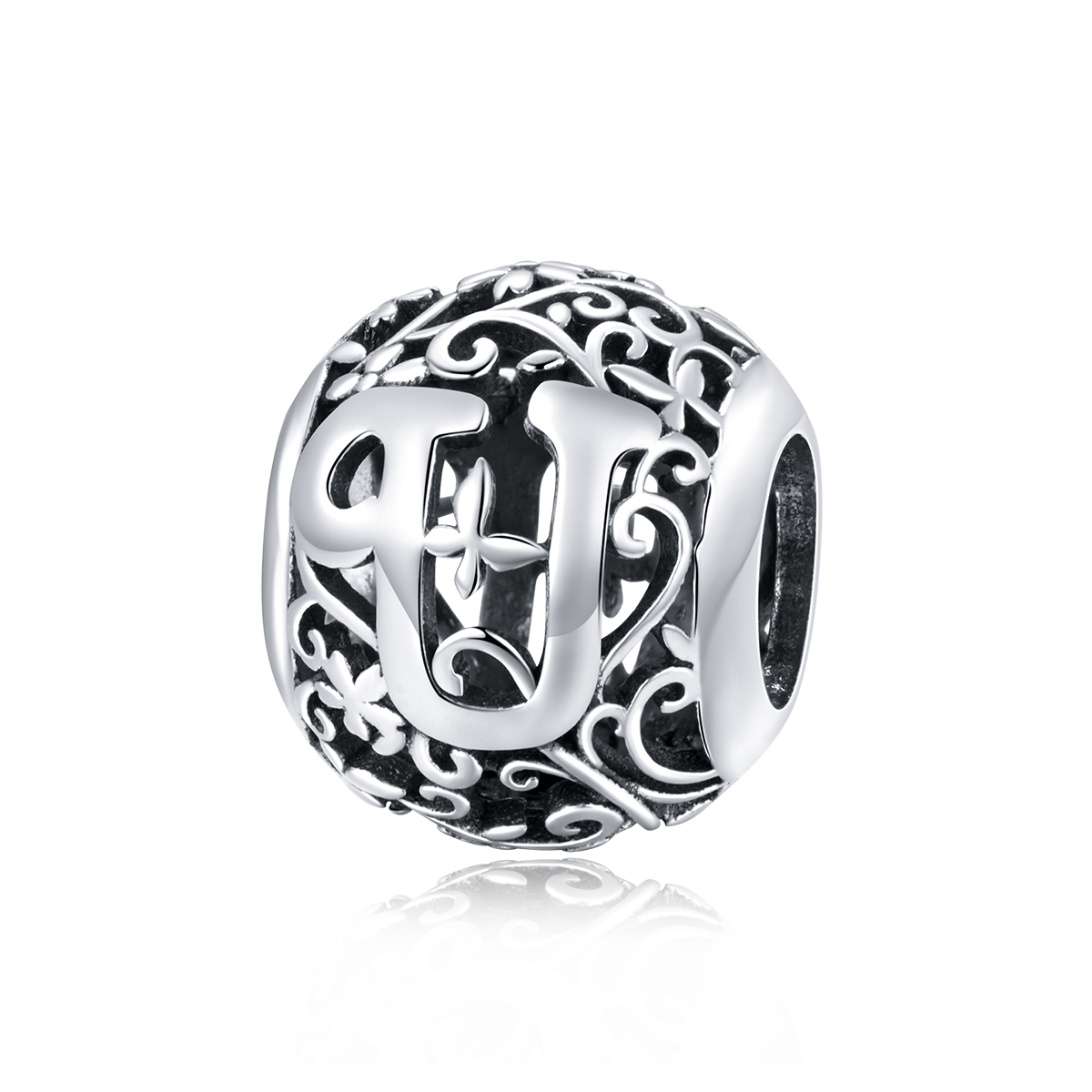 charm pandora de estilo abierto con flor y letra u scc1444 u