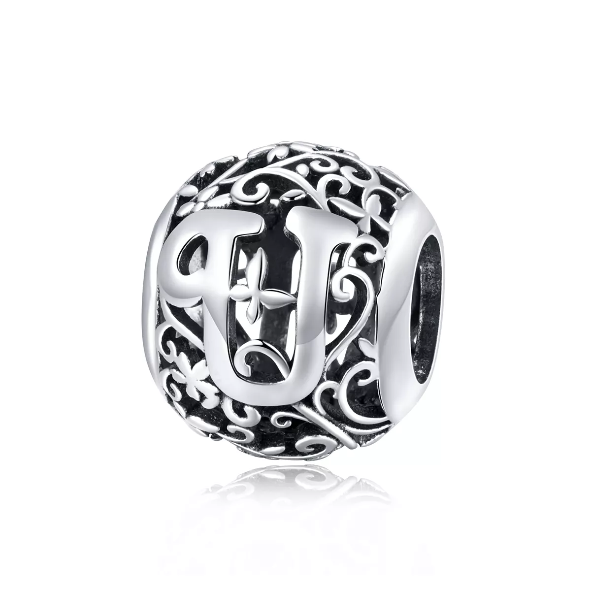 charm pandora de estilo abierto con flor y letra u scc1444 u
