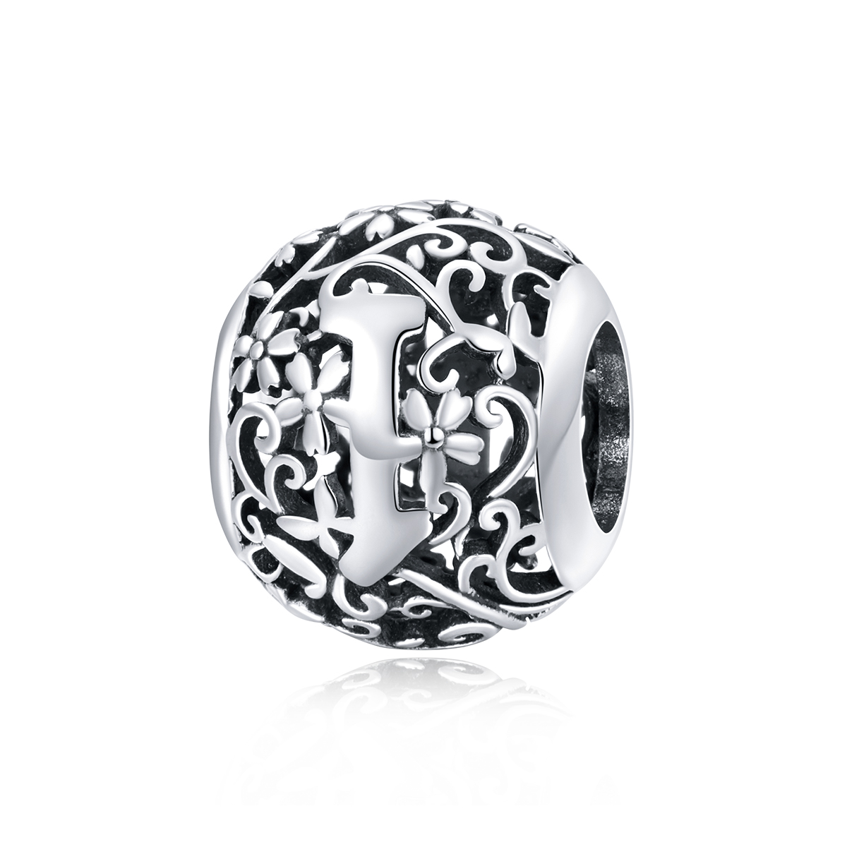 charm pandora estilo abierto con flor y letra i scc1444 i