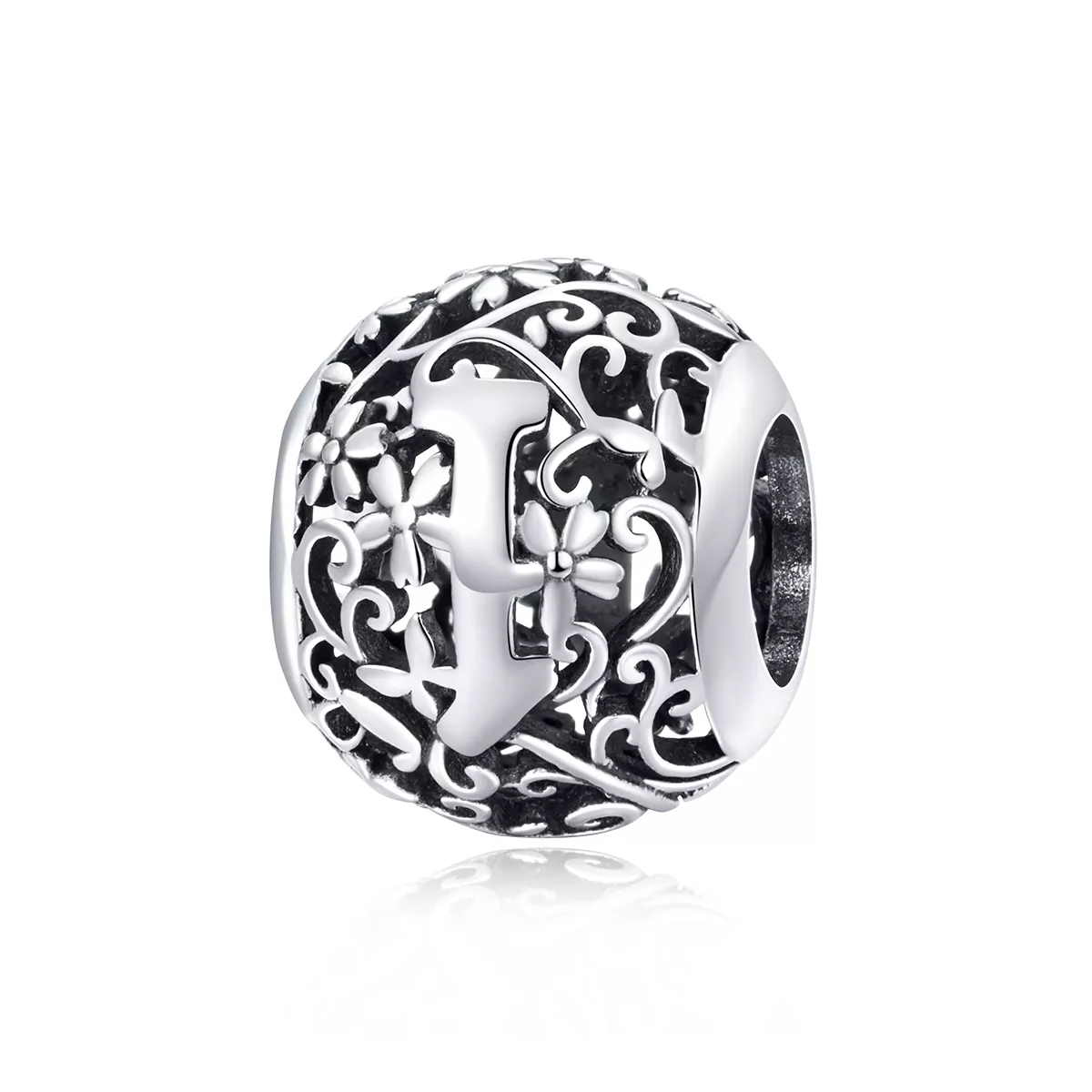charm pandora estilo abierto con flor y letra i scc1444 i