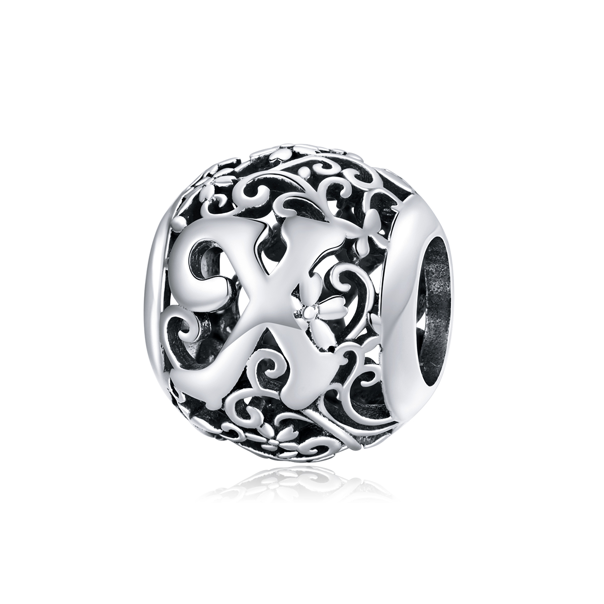 charm pandora estilo abierto de flor con letra x scc1444 x